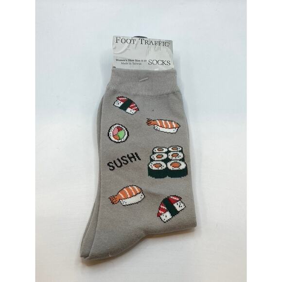 FOOT TRAFFIC Women's Light Gray Sushi Print Knit Pull-On Knee High Socks SZ OS - Picture 1 of 6